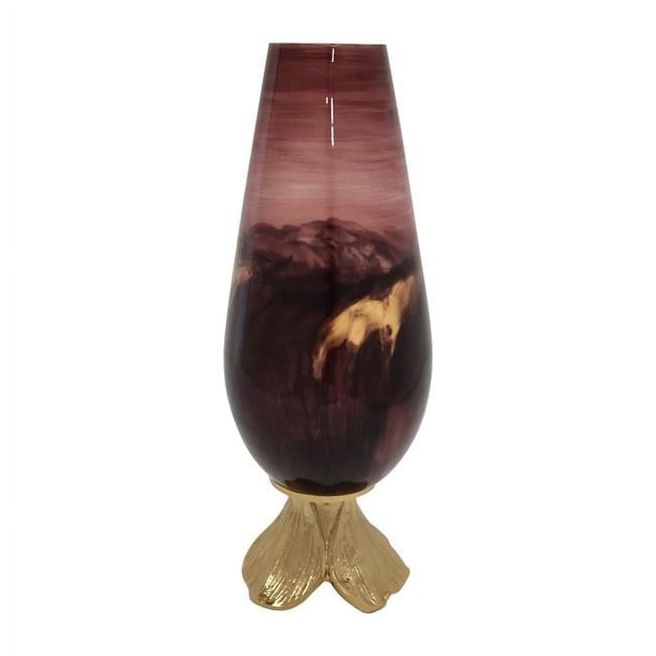 15" Bronze & Copper Glass Vase with Leaf Base