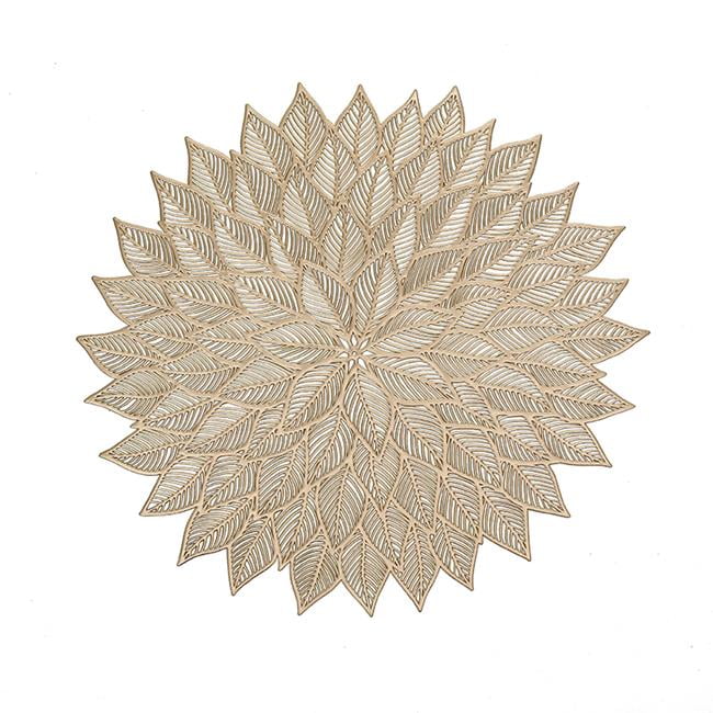 15 in. Gold Floral Leather Look Laser Cut Placemat 12 Piece