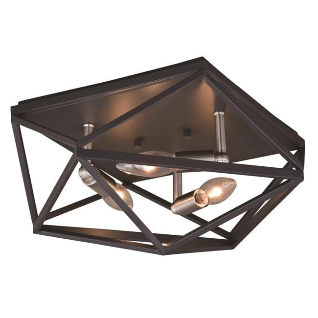 Hailey 15" Black Graphite and Satin Nickel Geometric Flush Mount