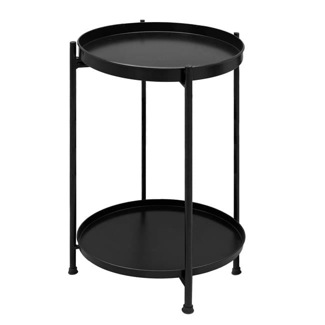 15" Black Metal Round Tray Top Side Table with Foldable Legs