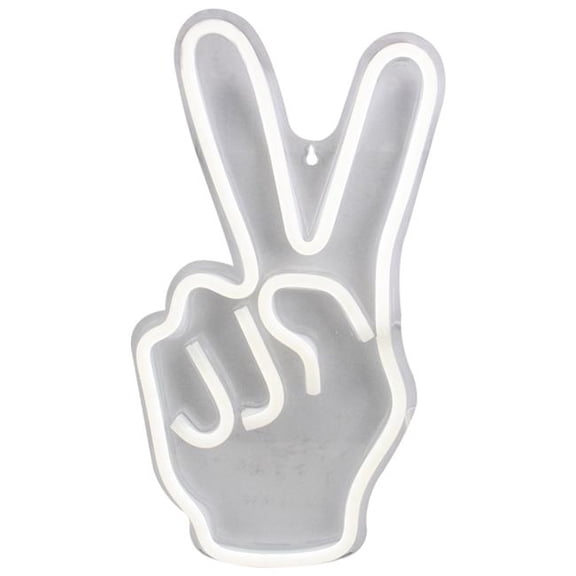15 in. Neon Style Peace Fingers LED Lighted Wall Sign, Bright White