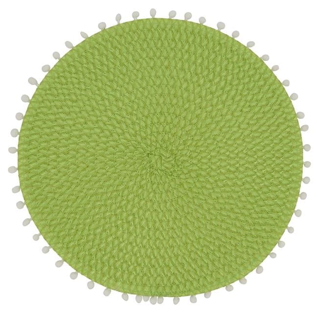 Mint Woven Round Placemats with Pom Pom Edge, Set of 4