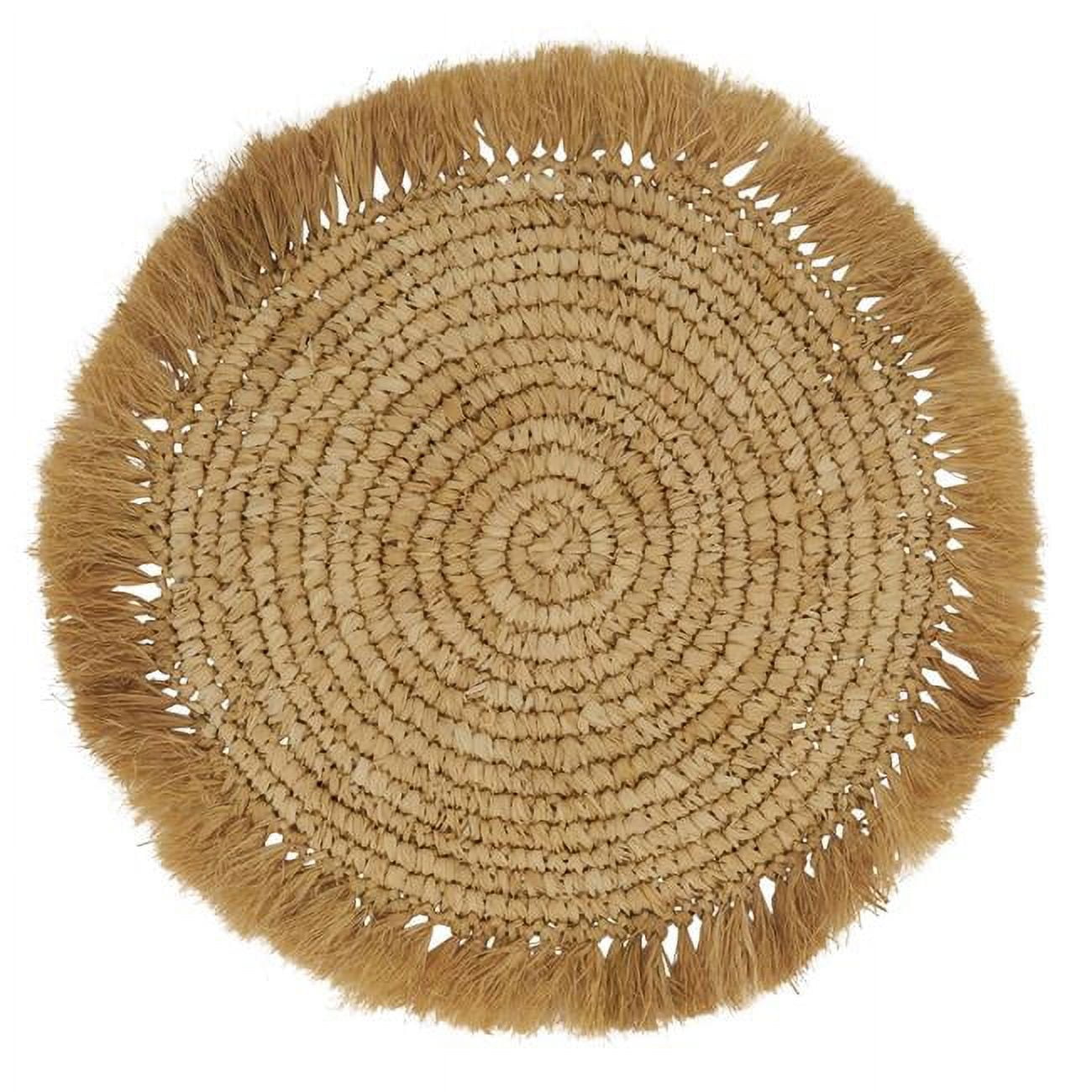 Natural Round Raffia Placemats with Fringed Edges, Set of 4