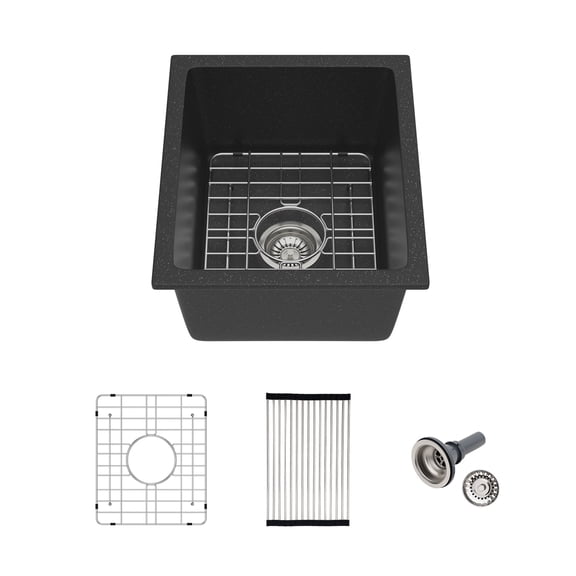 15 in. Undermount Sink Black Quartz/Granite Composite Single Bowl Bar/Kitchen Sink