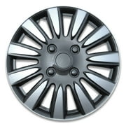 Auto Drive 15 Inch Silver and Charcoal Finish Hubcap Wheel Covers - Set of 4 - Fits Most Cars