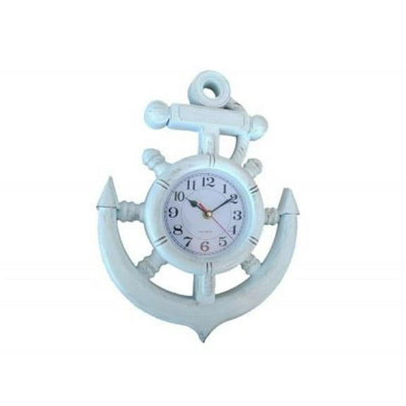 15 in. Whitewashed Ship Wheel & Anchor Wall Clock