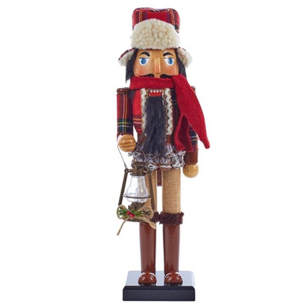 15" Red and Brown Wooden Woodsman Nutcracker with Lantern
