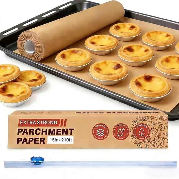 15 in x 210 ft Unbleached Parchment Paper Roll for Baking，260 Sq Cooking, Grilling, Air Fryer and Steaming