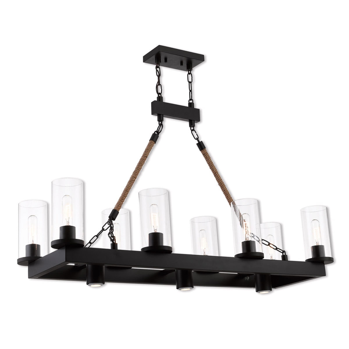 Metuchen Bronze Linear Chandelier with Clear Glass and Rope Detail, 11-Light