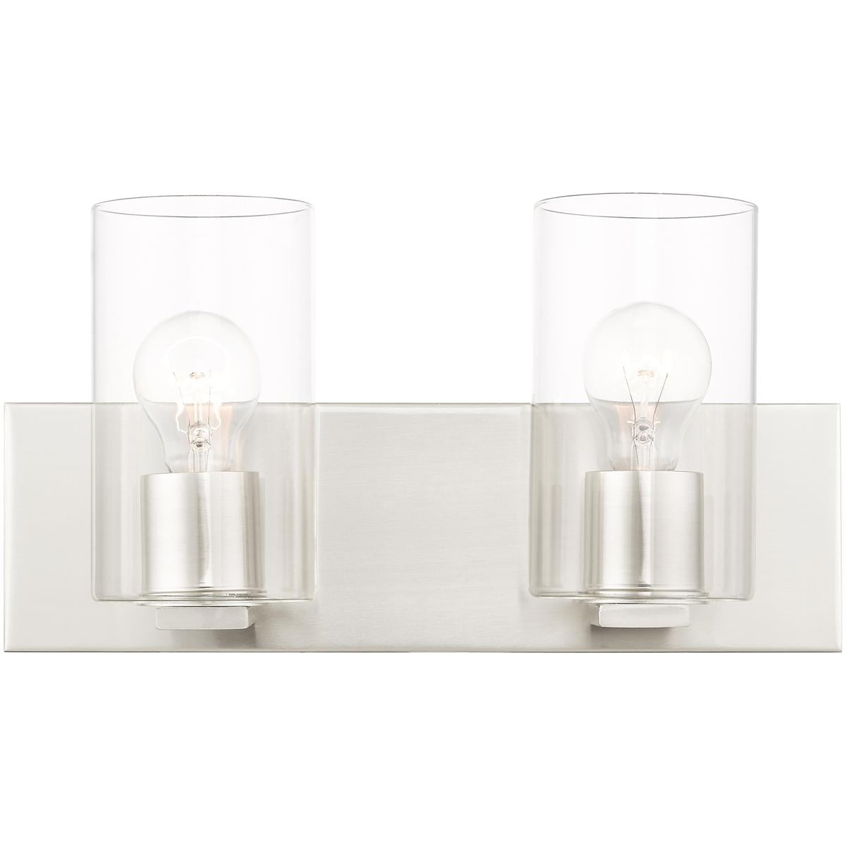 15 inch 2 Light Brushed Nickel Bathroom Vanity light fixture with Clear Glass Shade