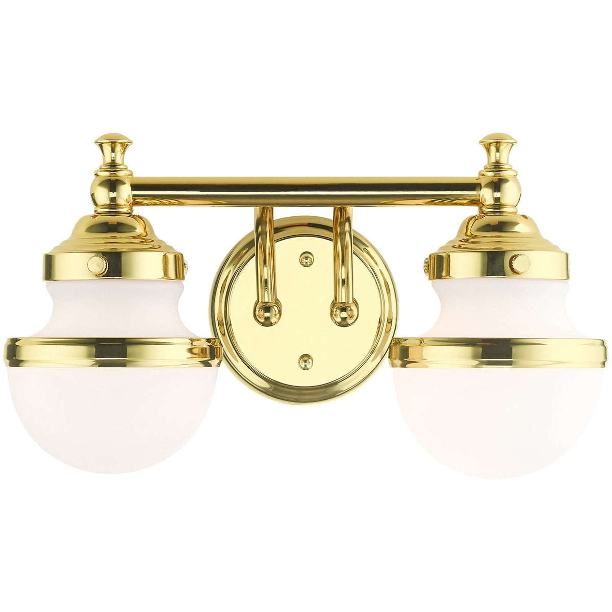 Oldwick Polished Brass 2-Light Vanity Sconce with Satin Opal White Glass