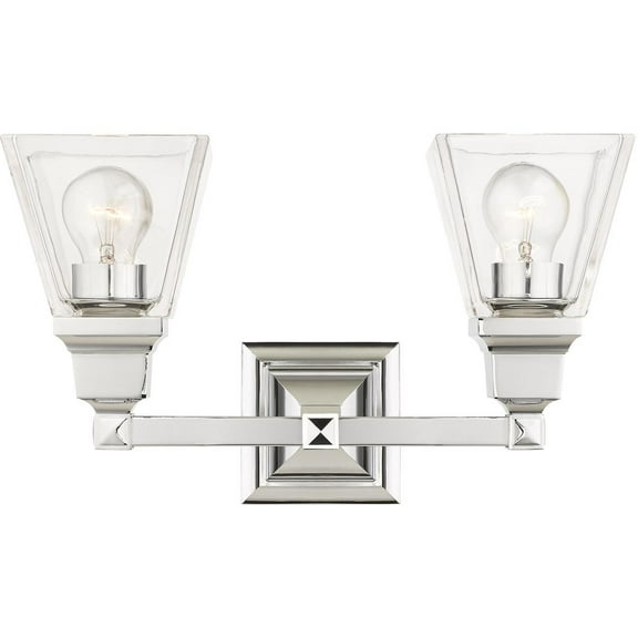 15 inch 2 Light Polished Chrome Bathroom Vanity light fixture with Clear Glass Shade