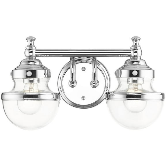 15 inch 2 Light Polished Chrome Bathroom Vanity light fixture with Hand Blown Clear Glass Shade