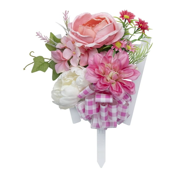 15-inch Artificial Silk Pink & White Peony Mixed Cemetery Trellis, for Indoor/Outdoor Use, by Mainstays