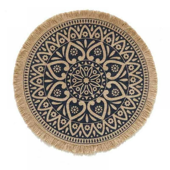 15 inch Boho Round Placemat, Farmhouse Woven Jute Fringe Table Mat Place Mat for Dining Room Kitchen Table Decor