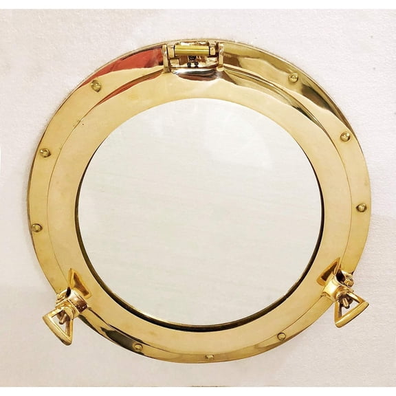 15 inch Brass Porthole Gold Finish Port Mirror Wall Hanging Ship Porthole Decor