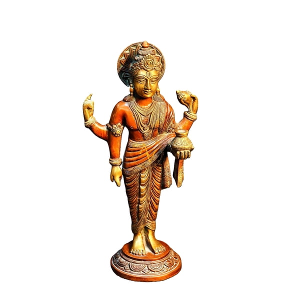 15- inch Dhanvantari Statue | Lord Brass Dhanwantari | God of Ayurveda | Hindu God of Medicine,Physician of the Gods & Doctors, Lord Narayan