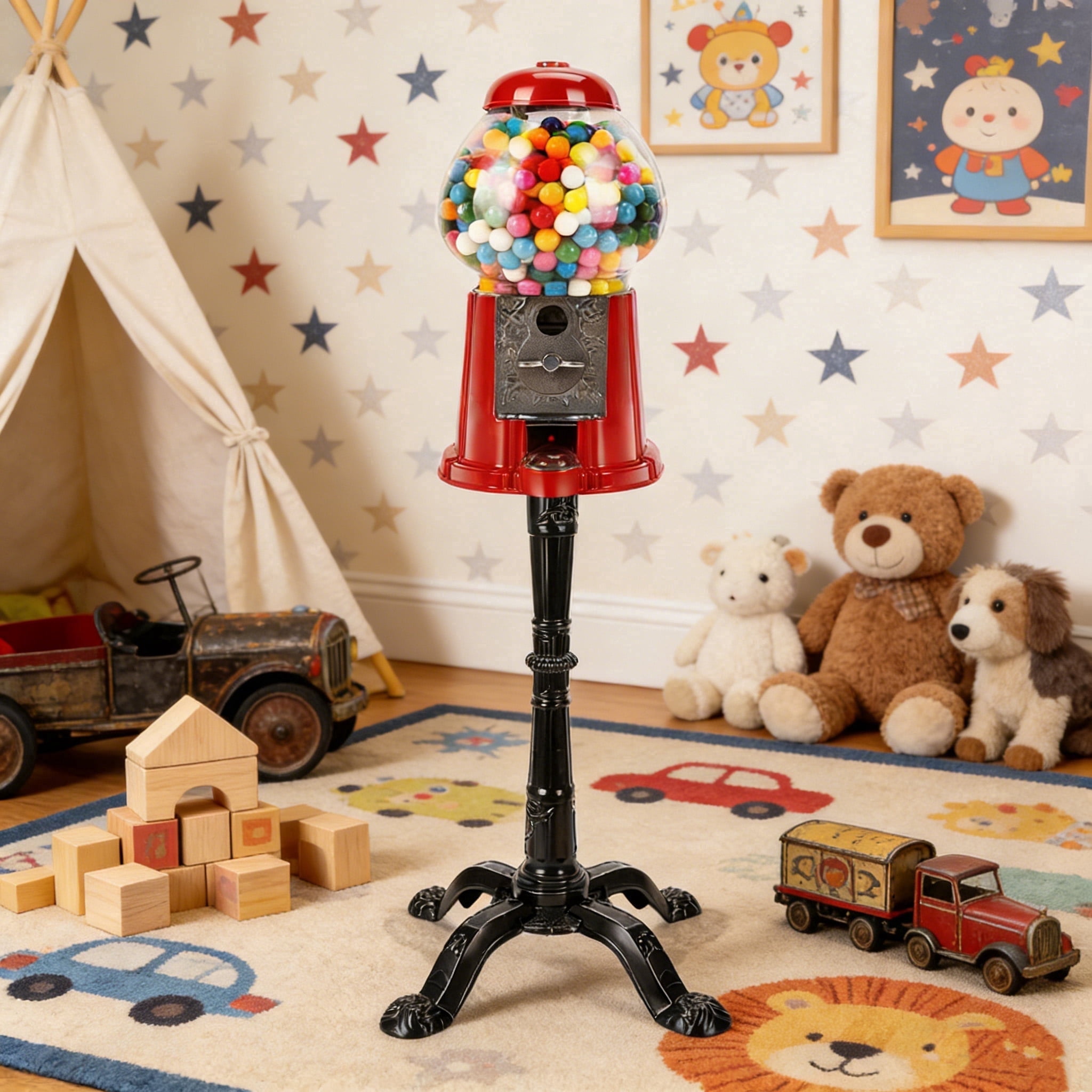 15 Inch Gumball Machine, Home Bubble Gum Candy Dispenser for Shop, Arcade, Family Gathering, Red