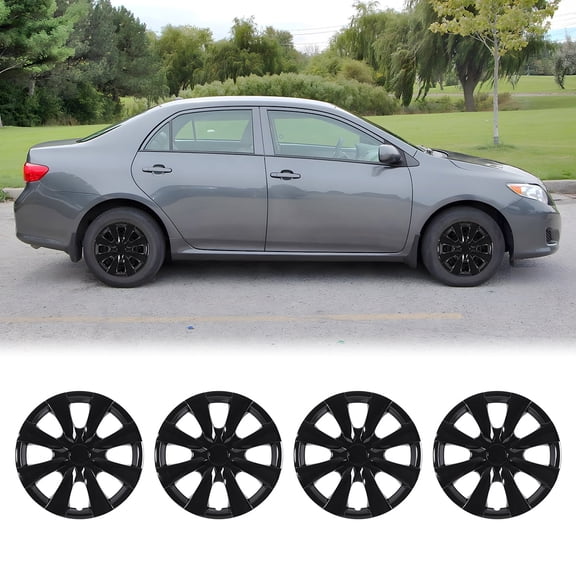 15 inch Hubcaps for 2009-2019 Toyota Corolla, ABS&PC Wheel Rims Cover, Snap-On Black Lacquer(Set of 4)