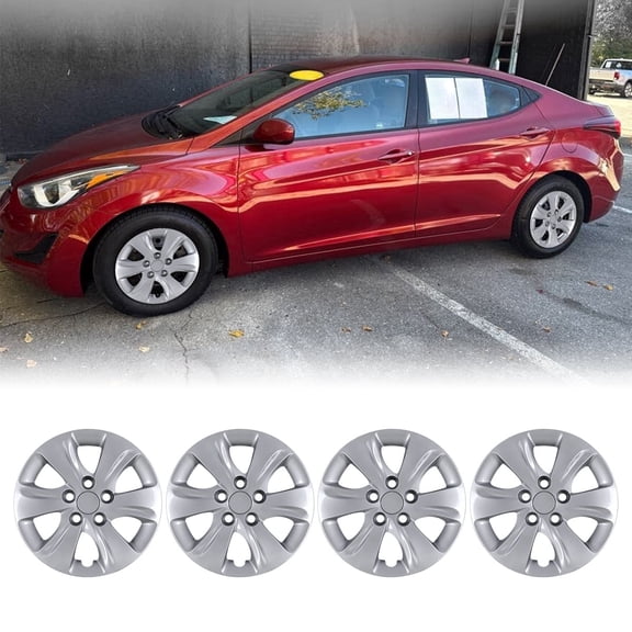 15 inch Hubcaps for 2011-2016 Hyundai Elantra Sedan, Bolt-On Sliver Lacquer Design 15 inch Steel Wheel Rims Cover(4 Pack)