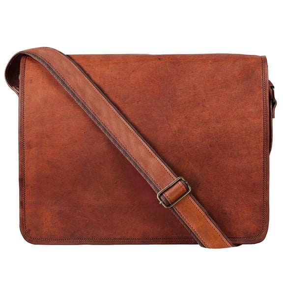15 inch Leather Laptop Messenger Bag for Men Women Vintage Office Satchel Crossbody Shoulder Computer Work Bag by Rustic Town, Brown