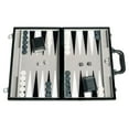 thumbnail image 1 of 15-inch Leatherette Backgammon Set - Inlaid Velvet Field - Black/Grey, 1 of 1