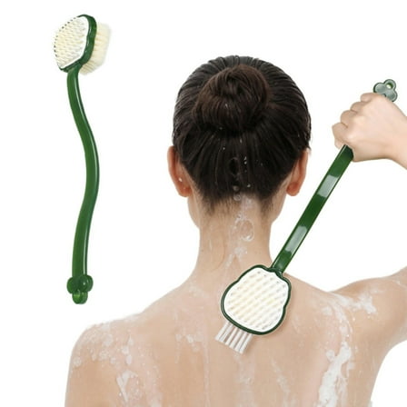 15-inch Long Handle Shower Brush – Soft Bristle Back Scrubber & Body Exfoliator for Wet or Dry Brushing, Bath Brush with Ergonomic Grip (Green,1 Pack)
