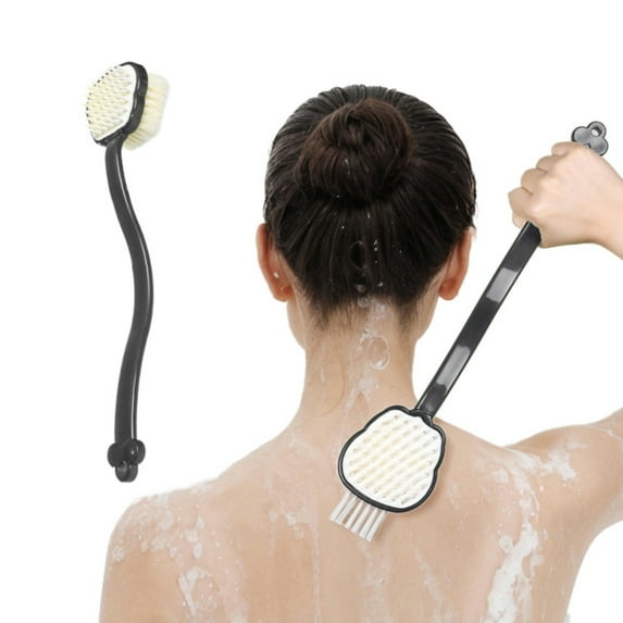 15-inch Long Handle Shower Brush – Soft Bristle Back Scrubber & Body Exfoliator for Wet or Dry Brushing, Bath Brush with Ergonomic Grip (Grey,1 Pack)