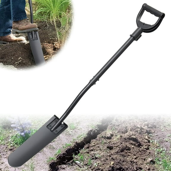 15 inch Long Narrow Spade, Heavy Duty Garden Trench Shovel for Digging,Trenching, Planting,Scraping, Edging with Cutting Blade, D Handle, Foot Rest Pedal, 45 Inches Drain Spade
