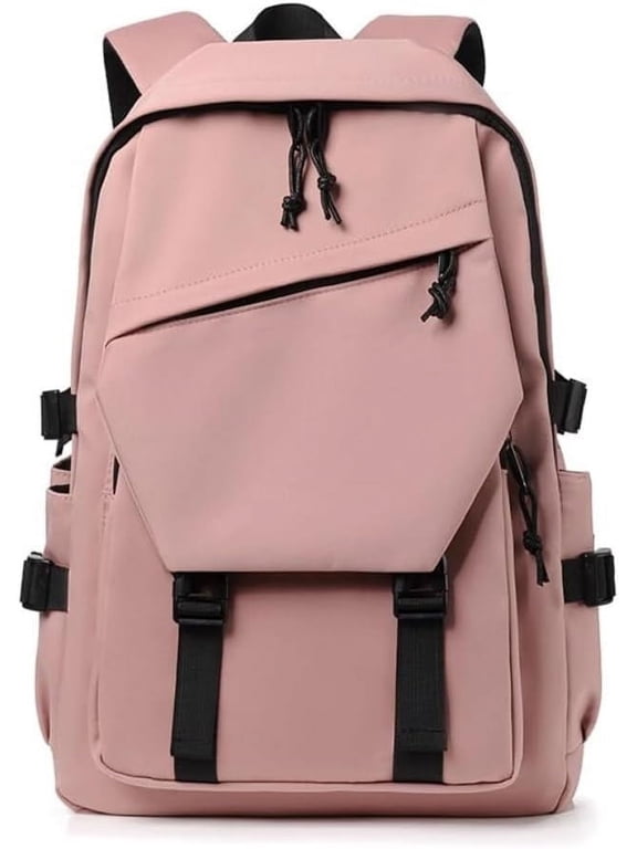 15-inch Nylon Waterproof Backpack Trendy Travel Bag High Capacity with Side Pockets Daily Bag for Men Women (Pink)