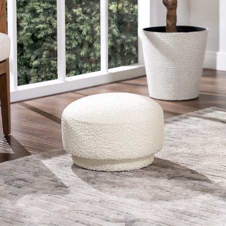15 - inch Ottoman | Ideal for Footrest and Kids' Activities | Boucle and Faux Sheepskin Design | 200 - lb Load - Bearing Capacity