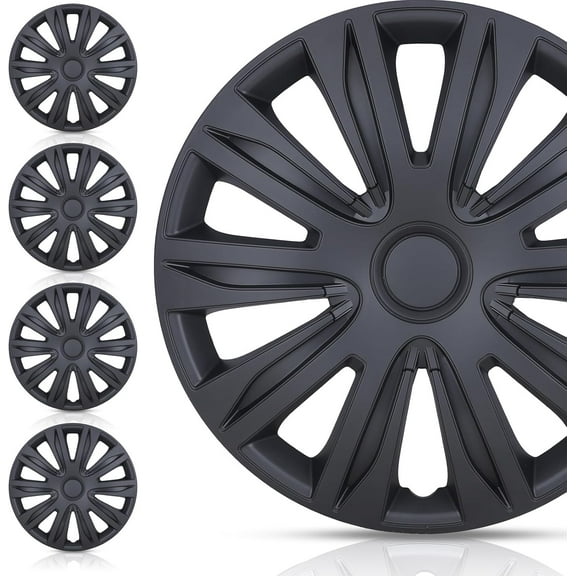 15 inch Performance Black Matte Hubcaps Universal Wheel covers for 15" inch Standard Steel Wheels [Only Fit Iron Hub - Steel Wheel](Set of 4)