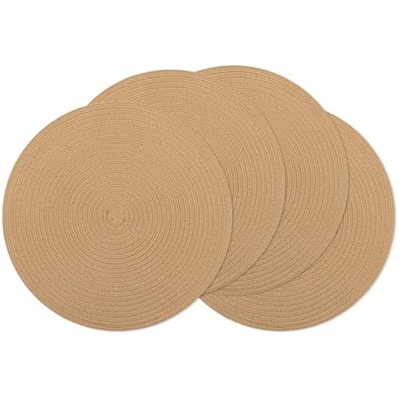 15 inch Round Braided Placemats Set of 4 Cotton Polyester Place Mats Washable Kitchen Dining Table Mats for Dinner Party Table Decor (Camel, 4) inch Round Braided Placemats Set Cotton Polyester P