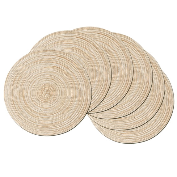 15 inch Round Placemats Set of 6, Cotton Polyester Woven Braided Place Mats, Washable Heat Resistant Non Slip Table Mats for Kitchen Dining Table, Round Braided Placemats,Cream