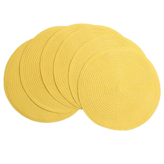 15 inch Round Placemats Set of 6, Cotton Polyester Woven Braided Place Mats, Washable Heat Resistant Non Slip Table Mats for Kitchen Dining Table, Round Braided Placemats,Yellow