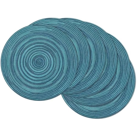 15 inch Round Placemats Set of 6 Variegated Multicolor Place Mats Cotton Polyester Braided Non Slip Washable Heat Resistant Table Mats for Home Wedding Dinner Party Table Decor, Rainbow Teal