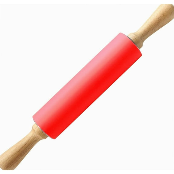 15-inch Silicone Rolling Pin for Baking, Non-stick Surface and Comfortable Wood Handles
