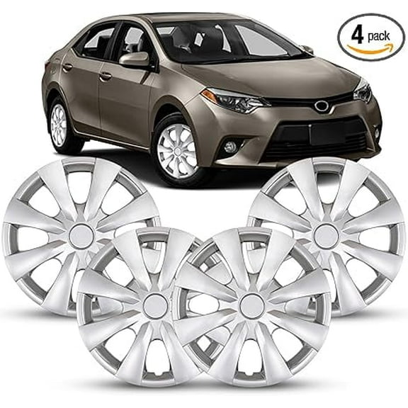 15 inch Steel Wheel Hubcaps for Toyota Corolla Style Hubcaps [2009 2010 2011 2012 2013 2014 2015 2016 2017 2018 2019] 15" Set of 4, Snap On Installation (4 pieces-Lacquer)
