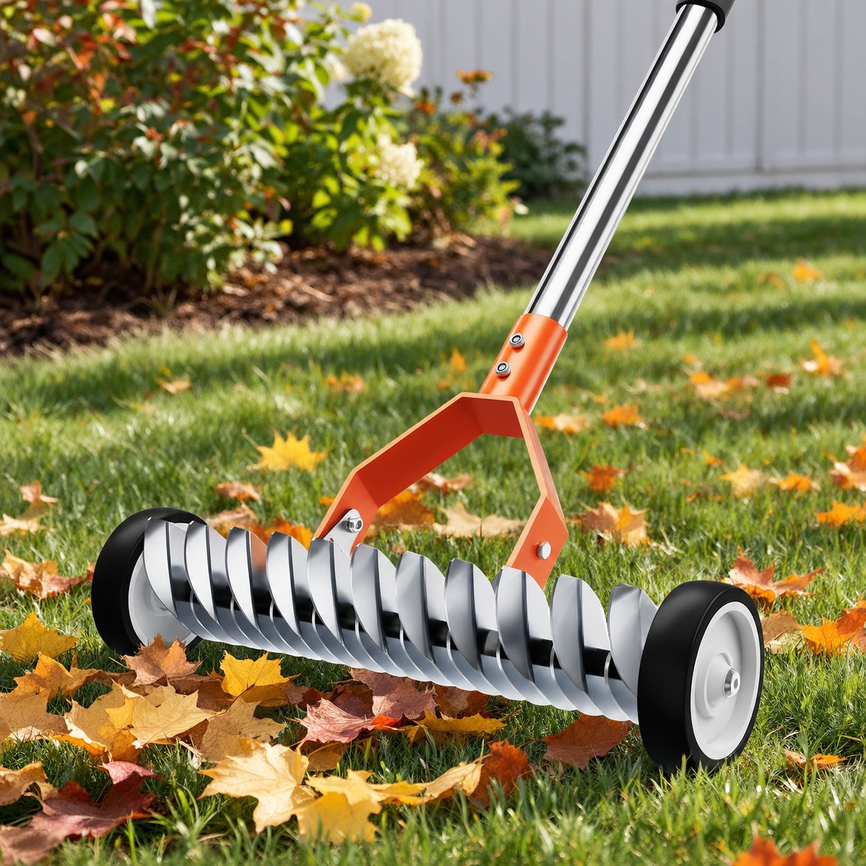 15-inch Thatch Rake with Rollers, Heavy-Duty Steel Dethatcher for Lawn ...