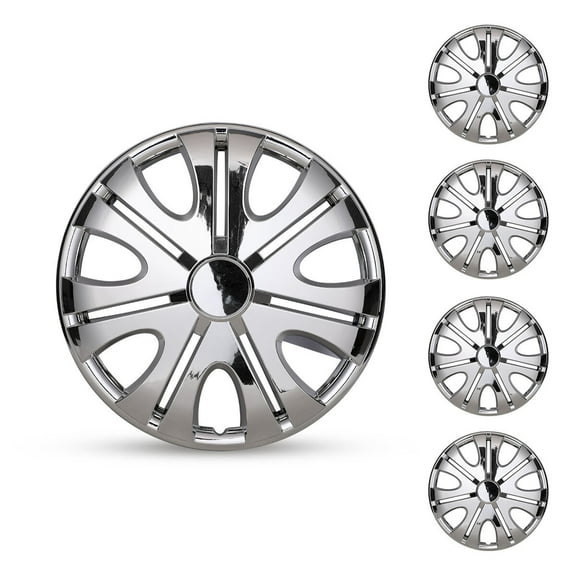 15 inch Universal Chrome Hubcaps,Wheel Rims Cover,Snap on Car Truck SUV,ABS+PC Material,Set of 4