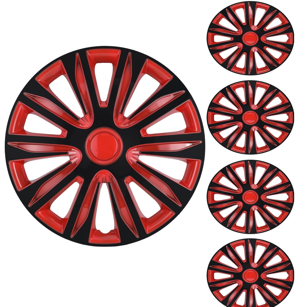 15 inch Universal Hubcap Wheels Cover Replacement for Car Truck SUV ABS&PC Hub Caps Accessories Set of 4,Black Lacquer & Red Lacquer