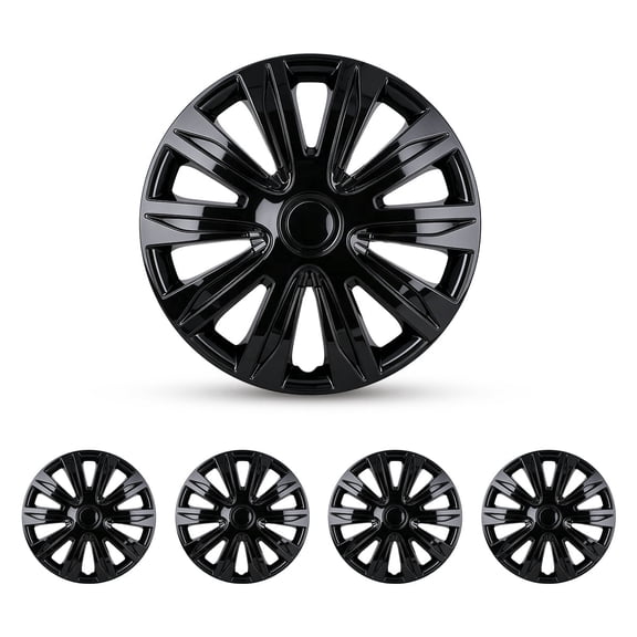15 inch Universal Hubcaps Snap-On Car Truck SUV, ABS PC Wheel Rims Cover, Black Lacquer(4 Pack)