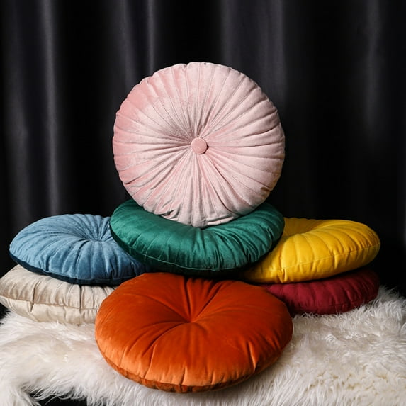 15 inch Velvet Round Throw Pillow Pleated Round Pillow Cushion Decoration for Couch Chair Bed Car Light Pink