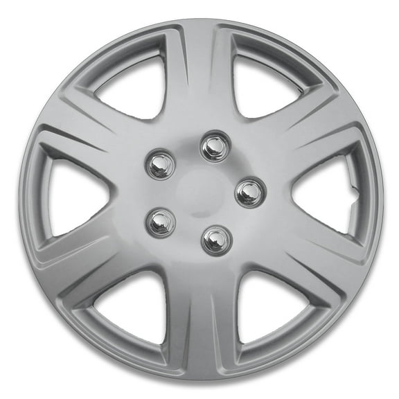 Auto Drive 15 Inch Silver Alloy Finish Hubcap Wheel Covers - Set of 4 - Fits Most Cars