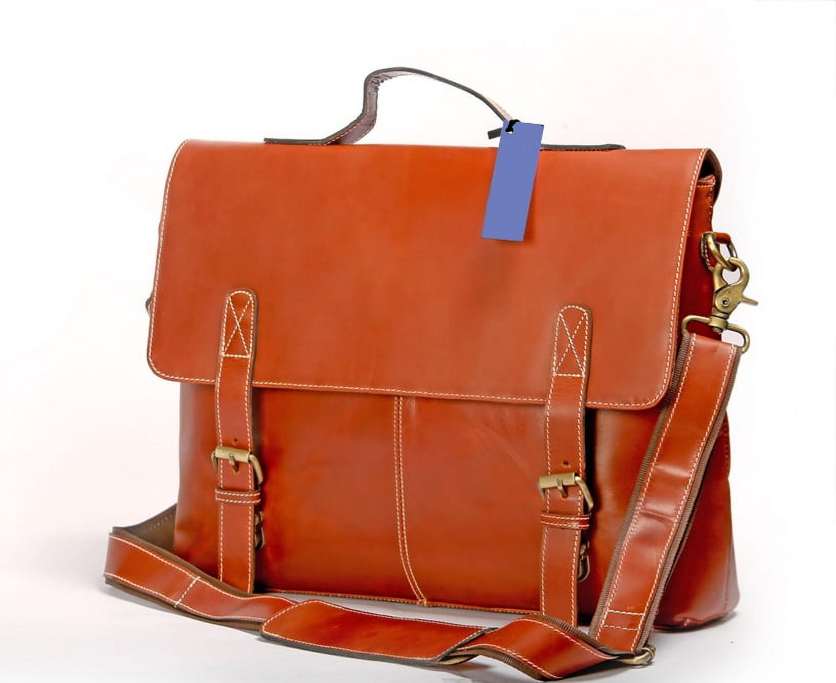 15 inch genuine leather briefcase bag - Handmade crossbody laptop satchel (Orange )