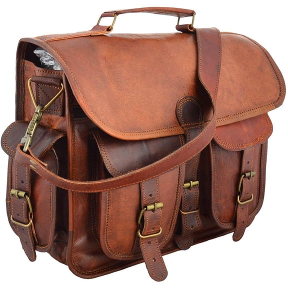 Jaald 15" Leather Messenger Bag Laptop Bag Satchel Office Briefcase for Men Distressed Shoulder Crossbody Satchel Handbag Travel Gift