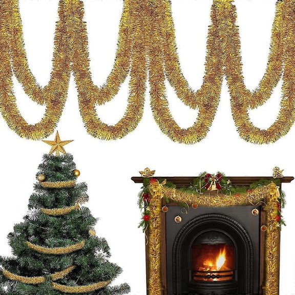 15 m Christmas tree tinsel garland, Christmas tree decoration tinsel, gold tinsel garland, gold tinsel garland, gold tinsel Christmas tree, garland, C