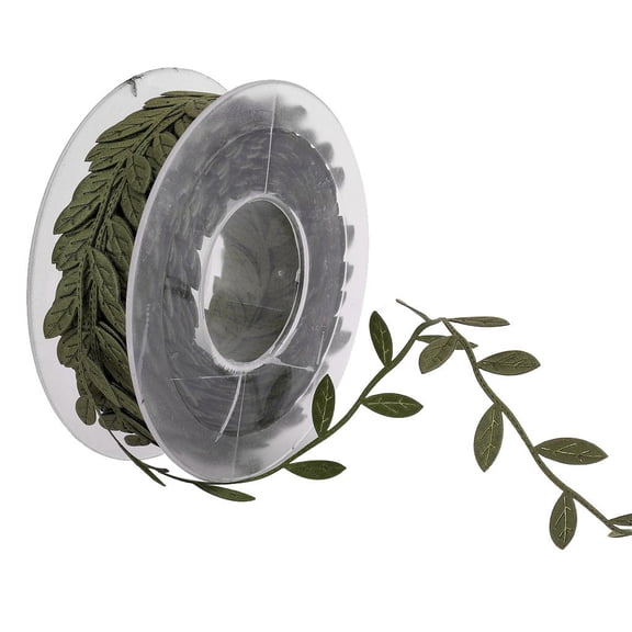15 m / Roll Artificial Silk Leaf Ribbon - Leaves Vine Garlands Ribbon Sew On Lace for DIY Handmade Sewing Crafts , Deep Green Dark Green