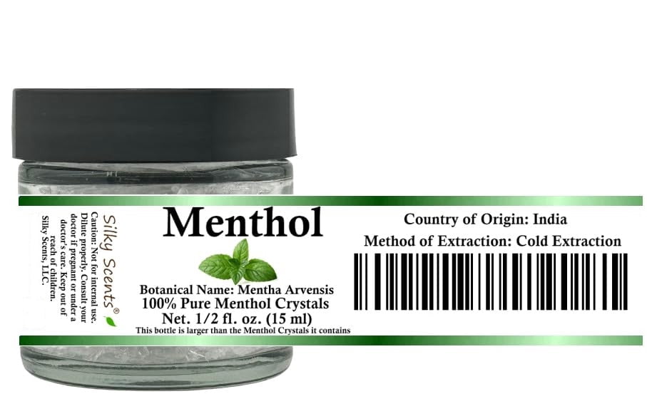 15 ml (1/2 oz) Menthol Crystals in Glass Jar - 100% Pure and Natural by Silky Scents
