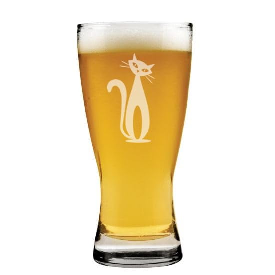 15 oz Beer Pilsner Glass Gift Atomic Cat Mid Century Modern Cat